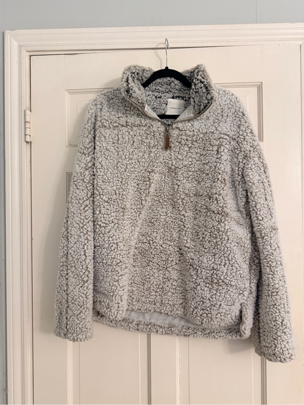 Thread & Supply Light Gray Sherpa Half-Zip Turtleneck Pullover